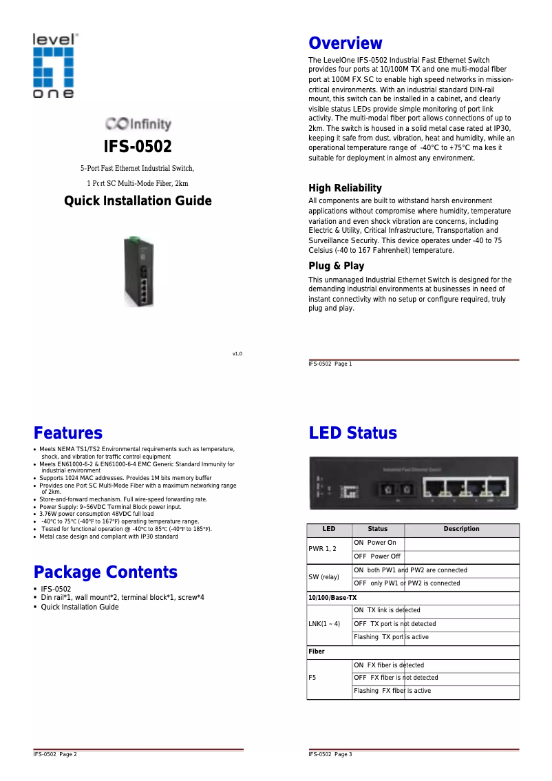 Page 1 de la notice Manuel utilisateur LevelOne IFS-0502