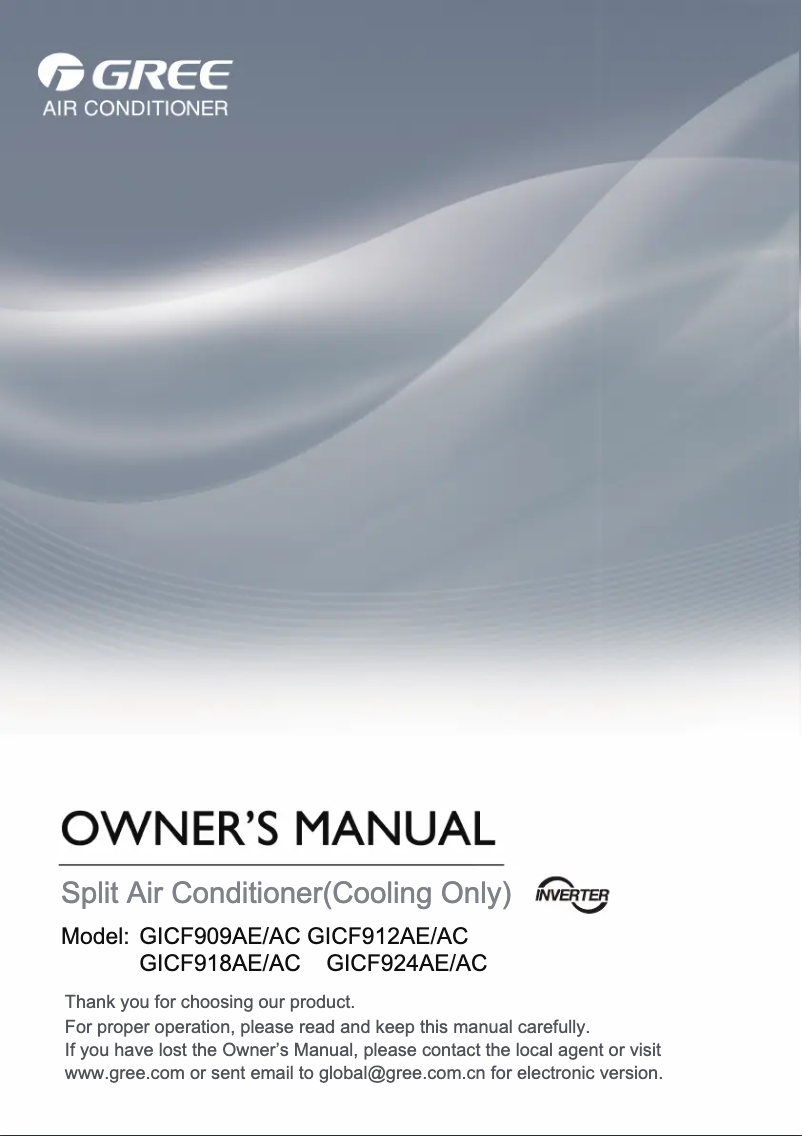 Página 1 del manual Manual de usuario Gree GICF912A