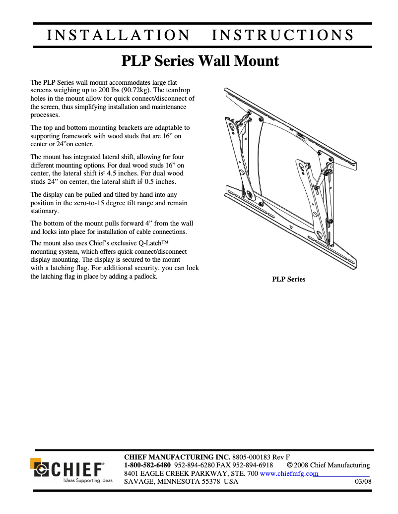 Page 1 of the manual User Manual Chief PLP2000B
