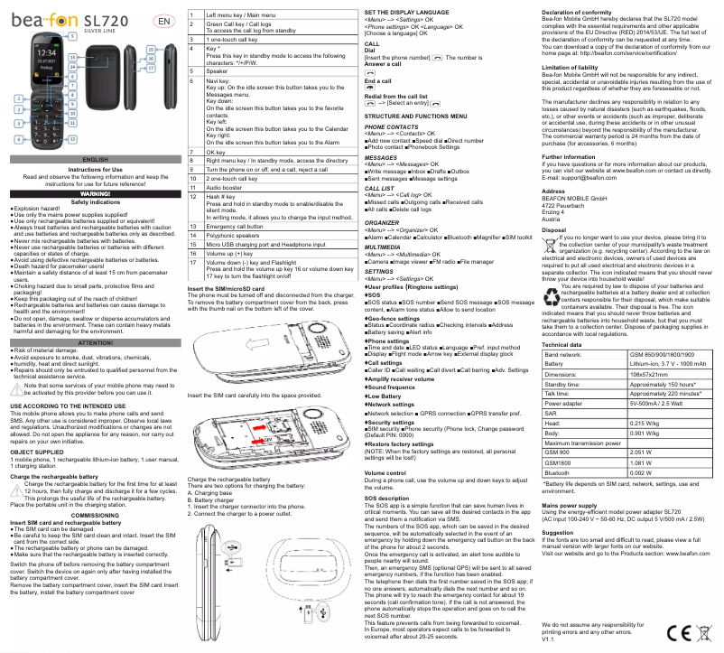 Image de la première page du manuel de l'appareil SL720