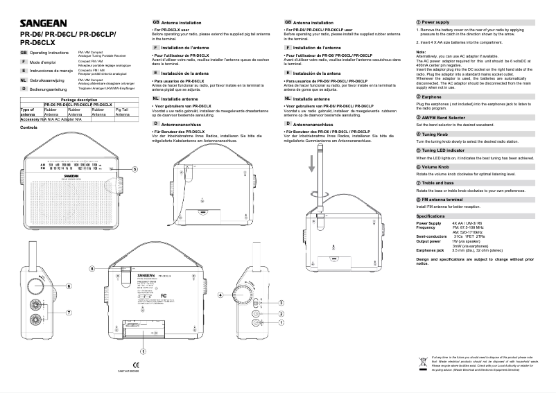 Image de la première page du manuel de l'appareil PR-D6CLX