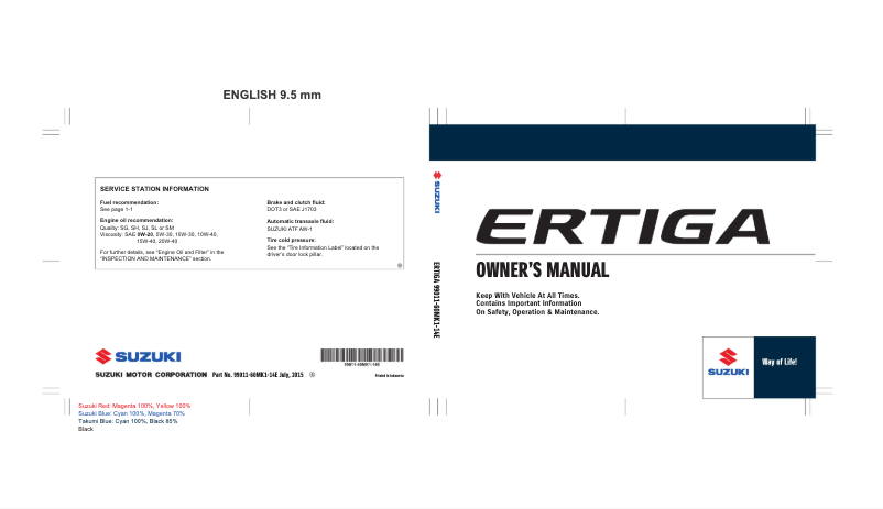 Page 1 de la notice Manuel utilisateur Suzuki Ertiga (2015)