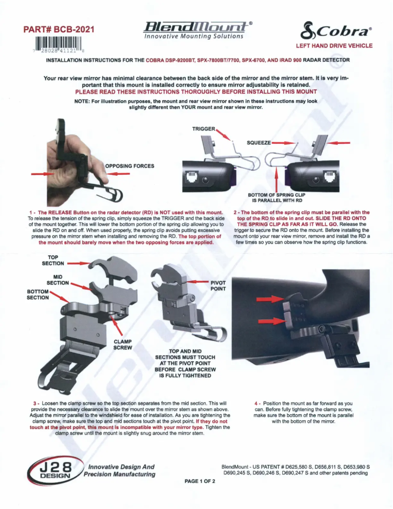 Page 1 de la notice Manuel utilisateur BlendMount BCB-2021