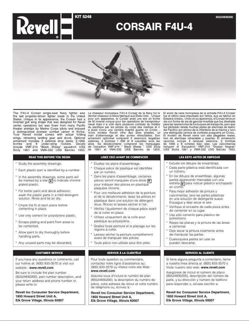 Page n°1 - Manuel utilisateur Revell Corsair F4U-4