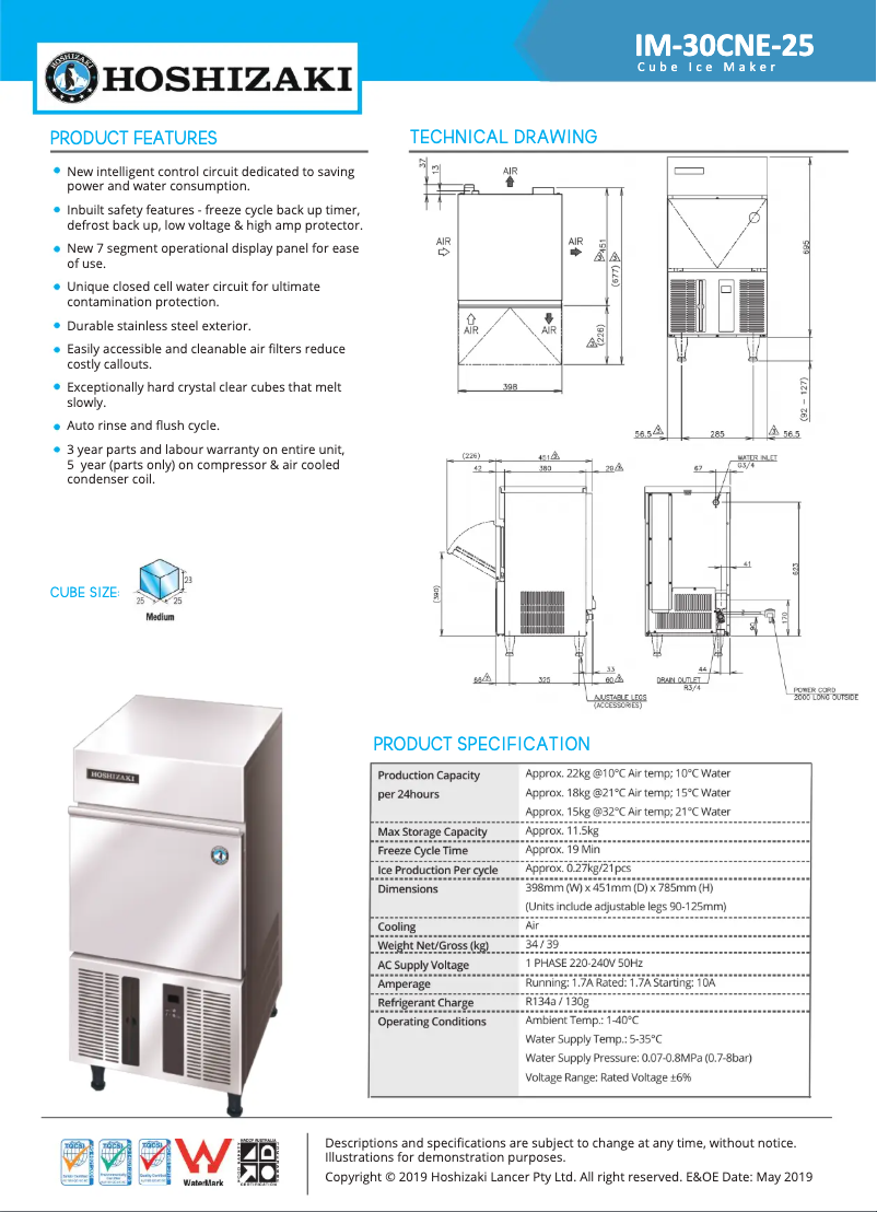 Página 1 del manual Ficha técnica Hoshizaki IM-30CNE