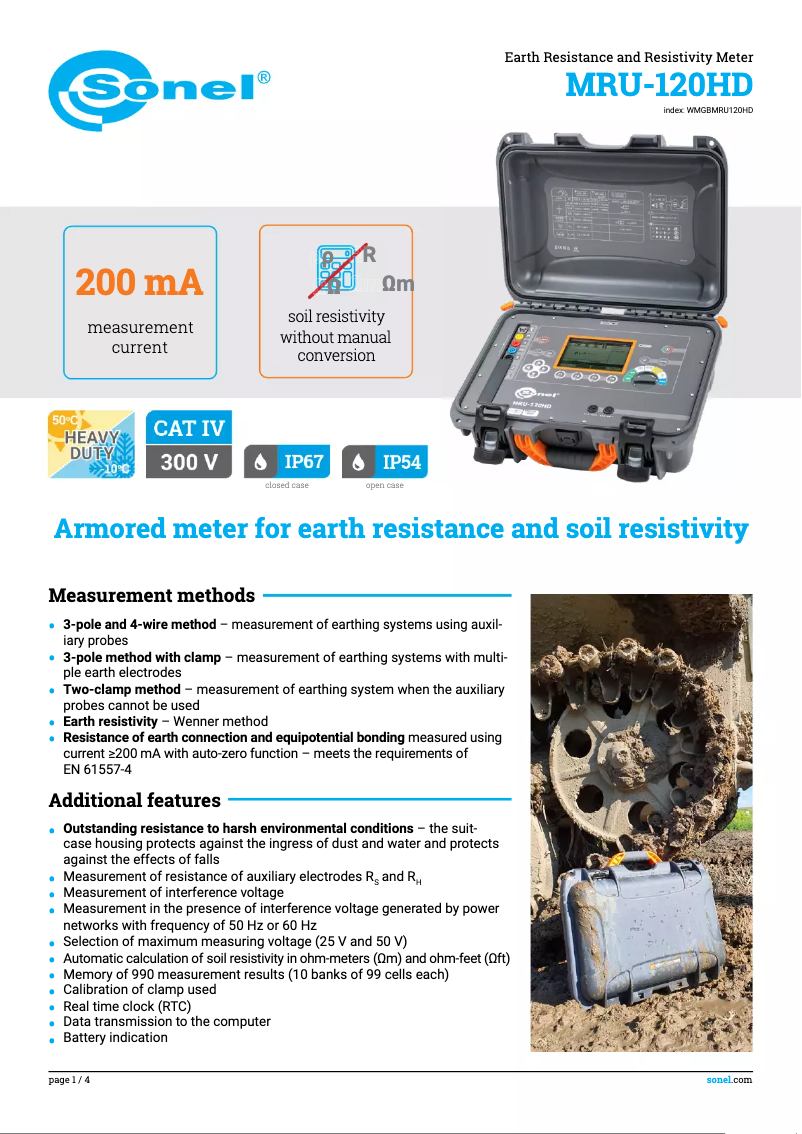 Página 1 del manual Ficha técnica Sonel MRU-120HD