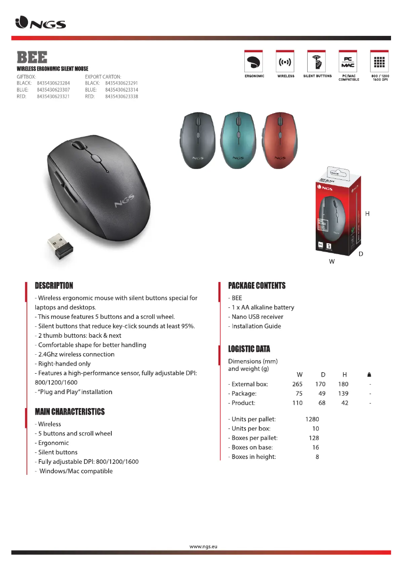 Page 1 de la notice Fiche technique NGS BEE