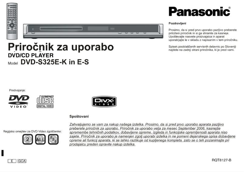 Page n°1 - Manuel utilisateur Panasonic DVD-S325E