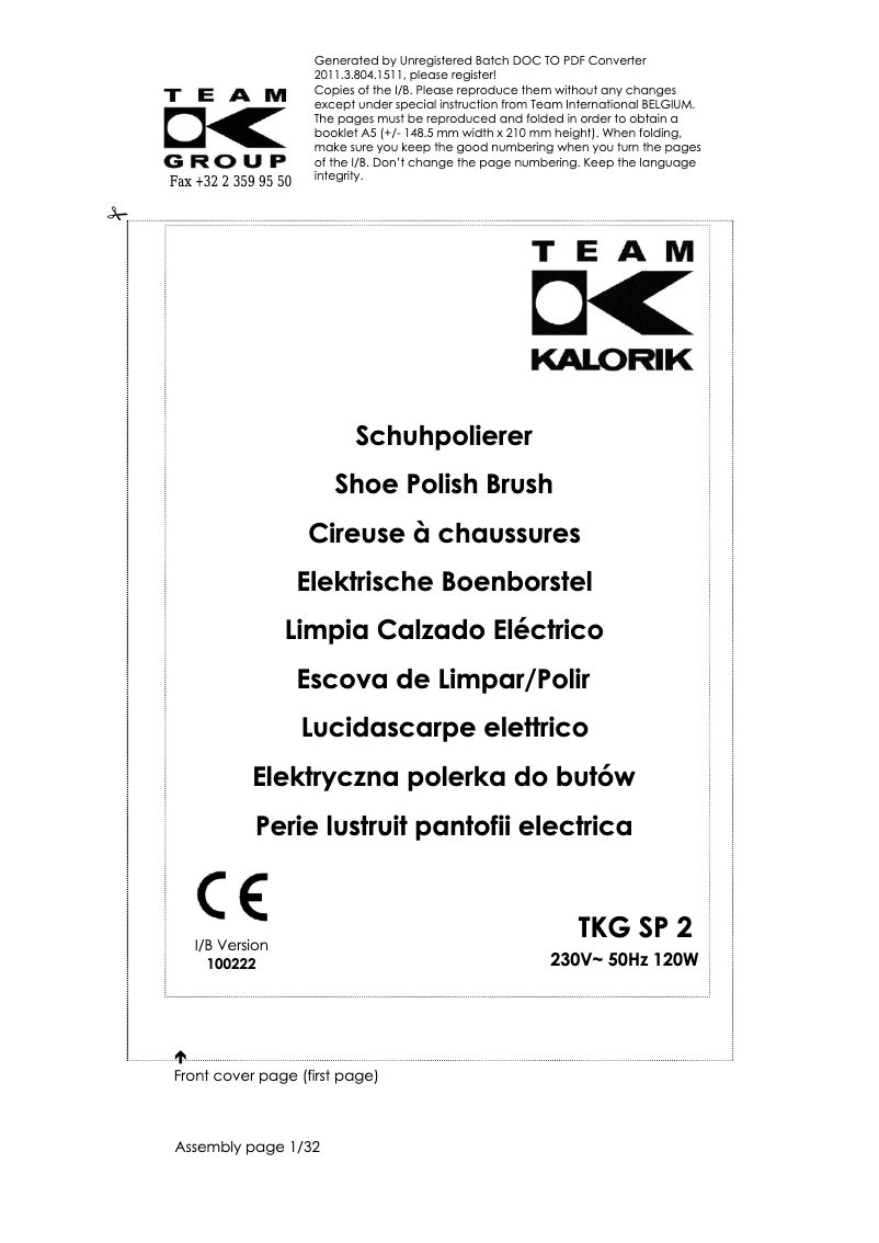 Page n°1 - Manuel utilisateur Kalorik TKG SP 2