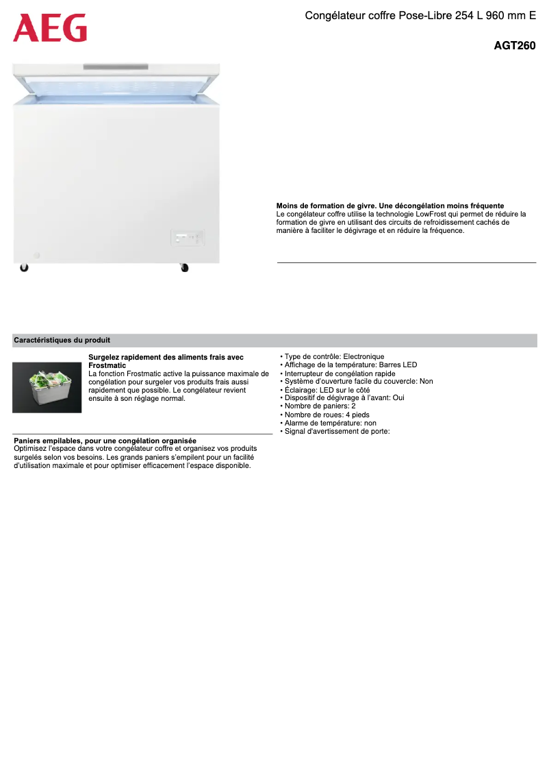 Page 1 de la notice Fiche technique AEG AGT260