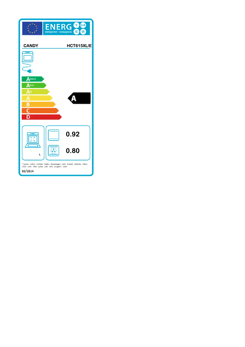 Page 1 de la notice Label énergétique Candy HCT615XL/E