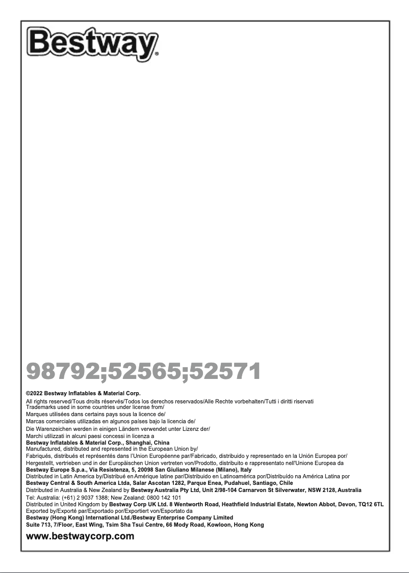 Page n°1 - Manuel utilisateur Bestway 52565