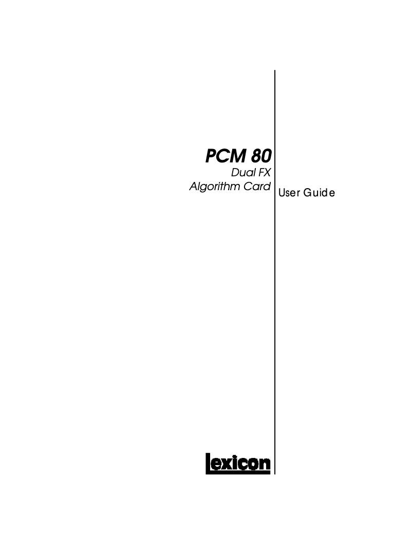 Page 1 of the manual User Manual Lexicon PCM80