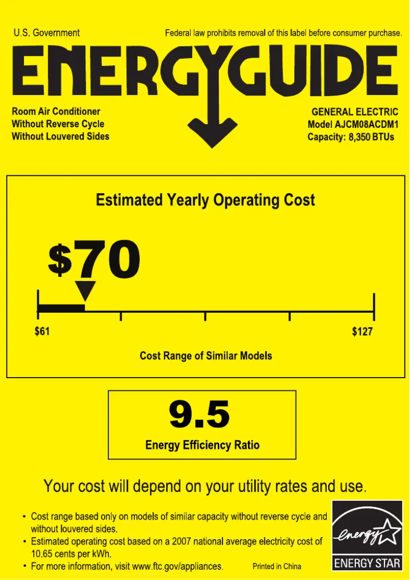 Page n°1 - Label énergétique GE AJCQ08ACH