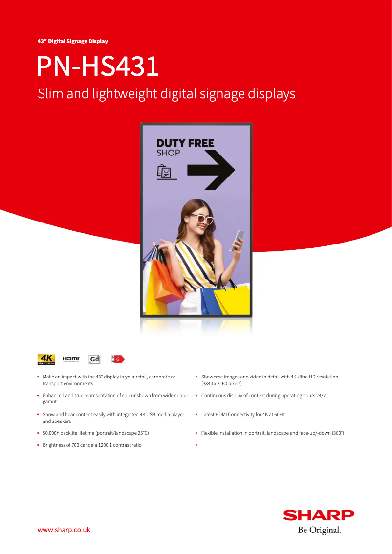 Page 1 de la notice Fiche technique Sharp PN-HS431