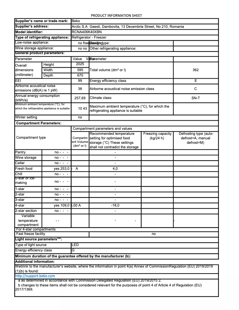 Page 1 de la notice Brochure Beko RCNA406K40XBN