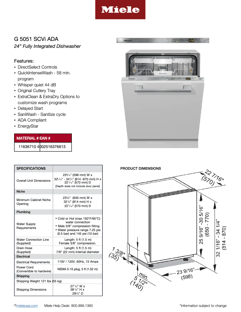 Página 1 del manual Ficha técnica Miele G 5051 SCVi