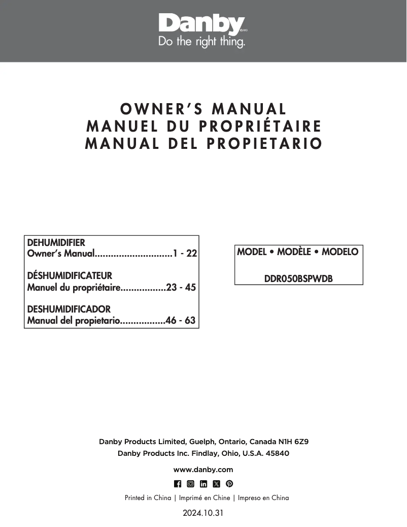 Page 1 de la notice Manuel utilisateur Danby DDR050BSPWDB