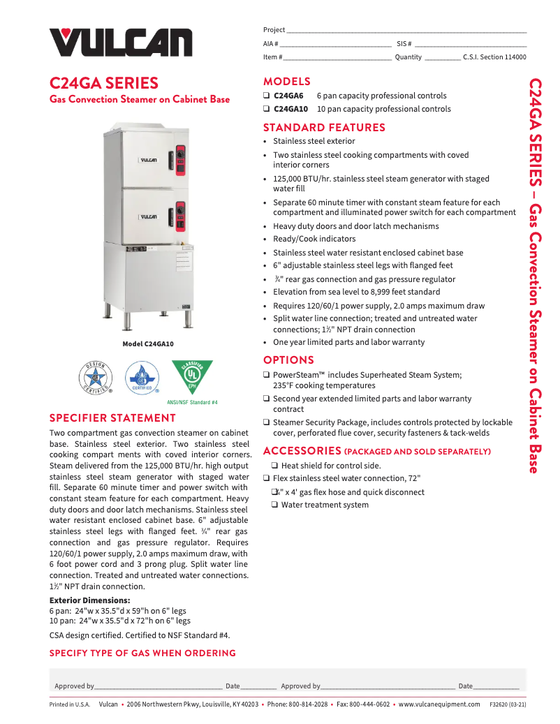 Page 1 de la notice Fiche technique Vulcan C24GA6