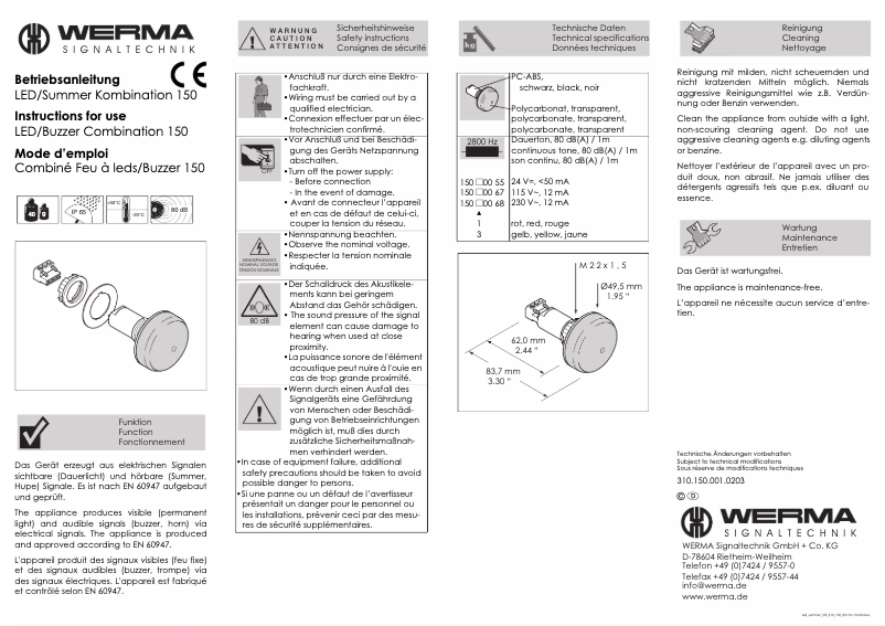Page n°1 - Manuel utilisateur Werma 150.100.68