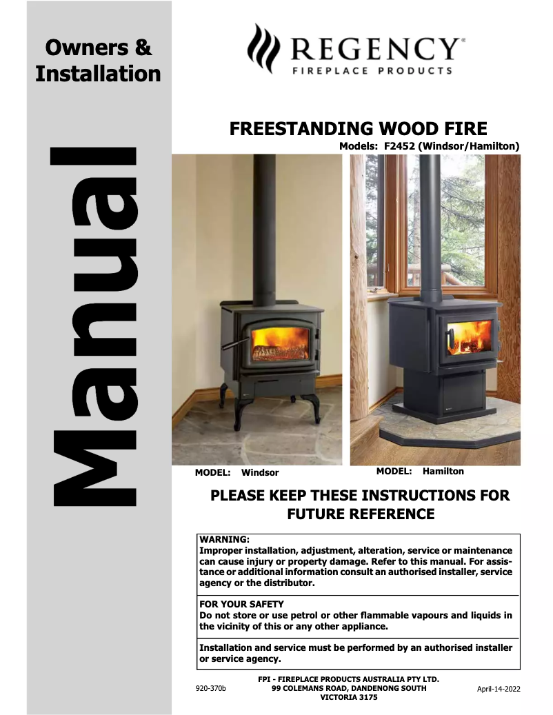 Page n°1 - Manuel utilisateur Regency Windsor F2452