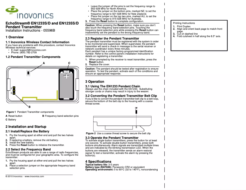 Page 1 de la notice Manuel utilisateur Inovonics EchoStream EN1235S