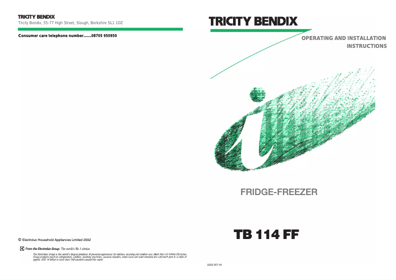 Page n°1 - Manuel utilisateur Tricity Bendix TB114FF