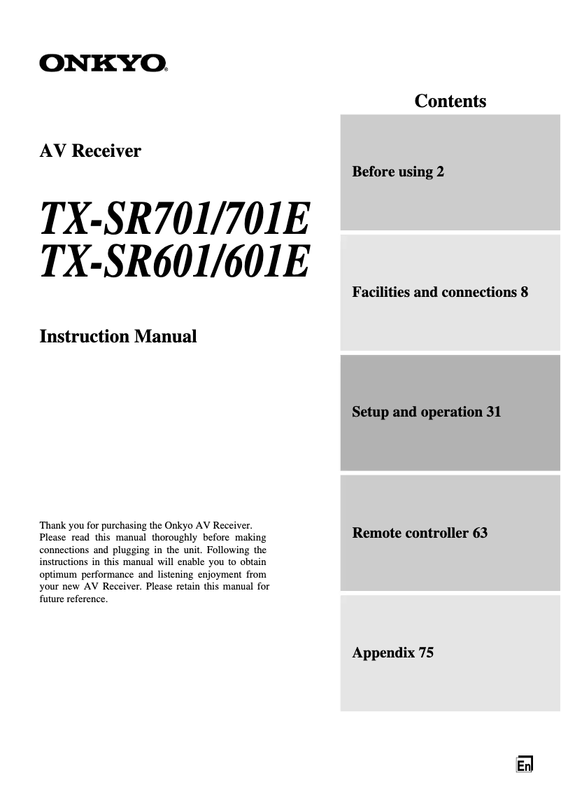 Image de la première page du manuel de l'appareil TX-SR701