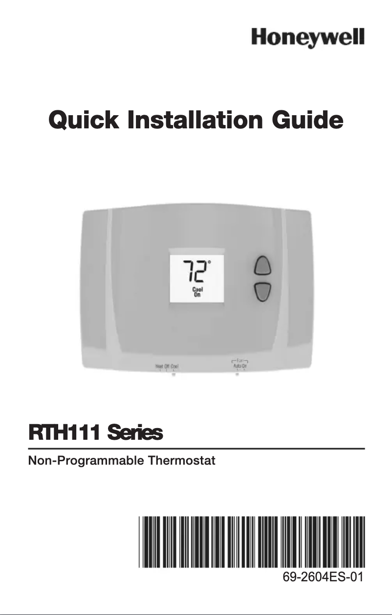Page n°1 - Guide d'installation Honeywell RTH111B1016/A