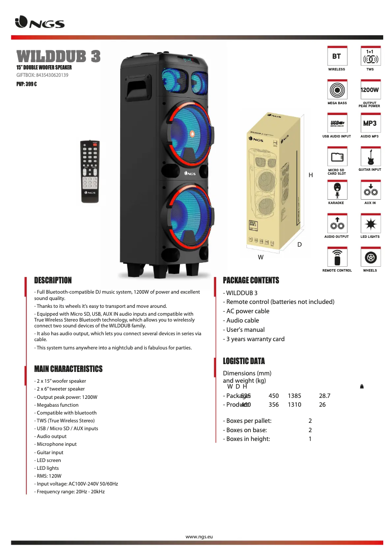Page n°1 - Fiche technique NGS WILD DUB 3