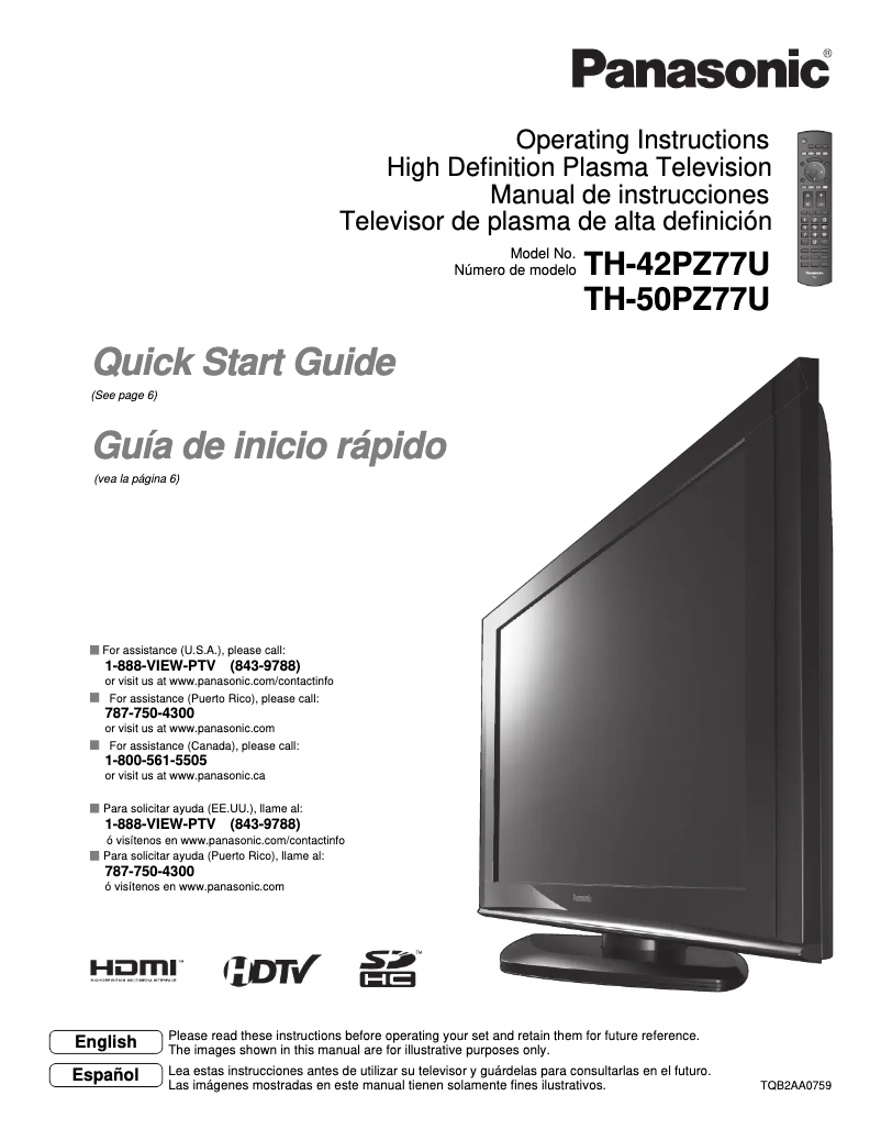 Imagen de la primera página del manual del dispositivo TH-42PZ77U