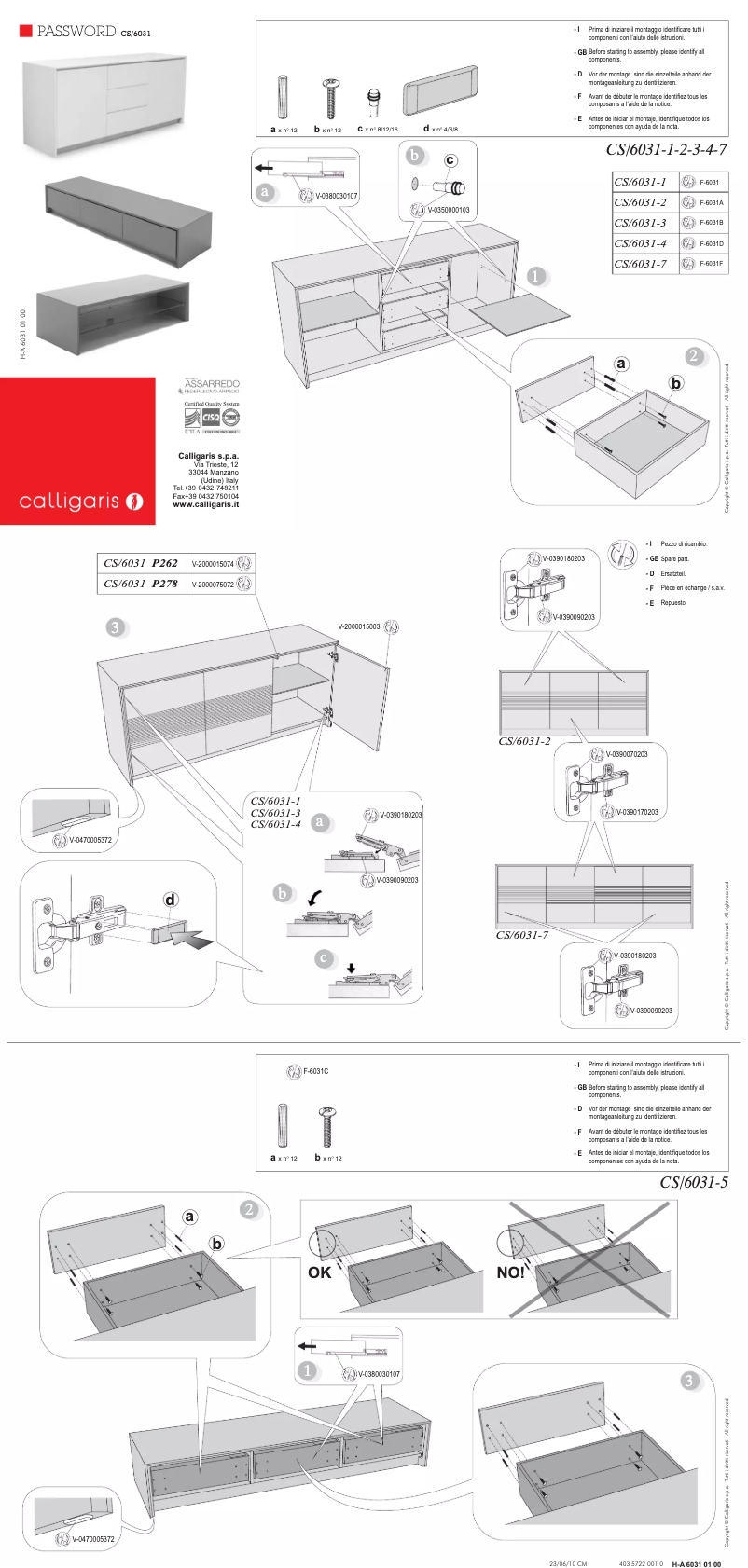 Page 1 de la notice Manuel utilisateur Calligaris .com PASSWORD