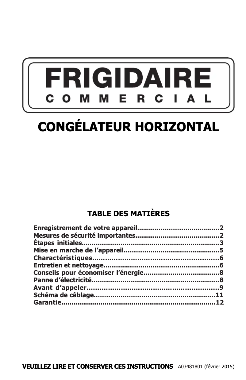 Page n°1 - Manuel utilisateur Frigidaire FCCS071QW