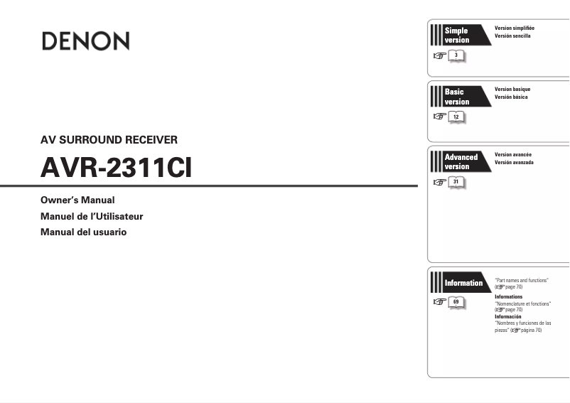 Page n°1 - Manuel utilisateur Denon AVR-2311CI