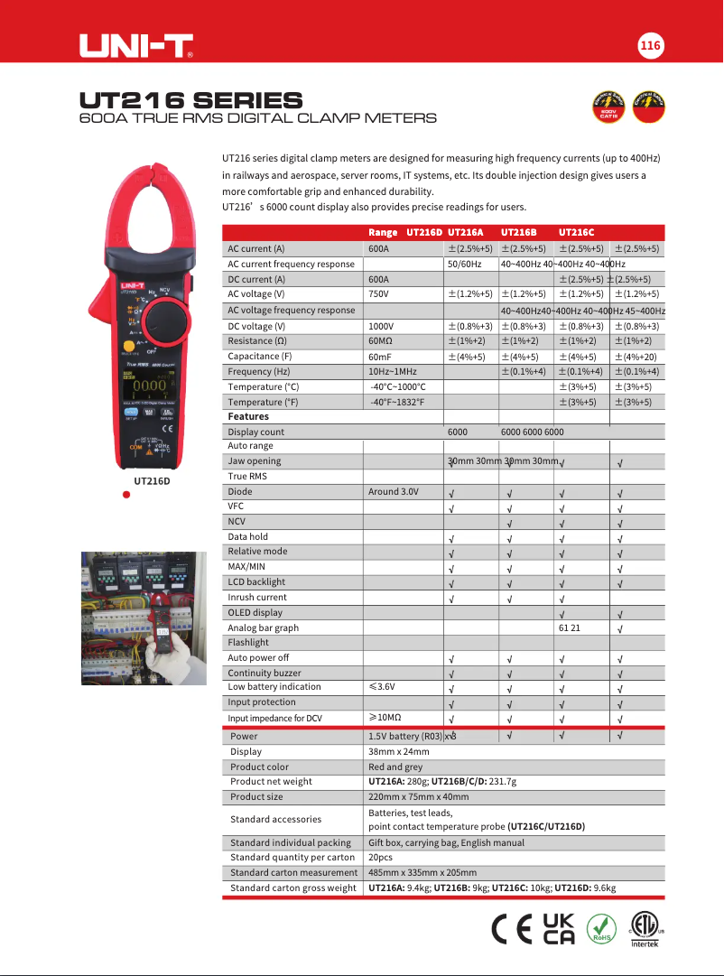 Page 1 de la notice Manuel utilisateur Uni-T UT216D