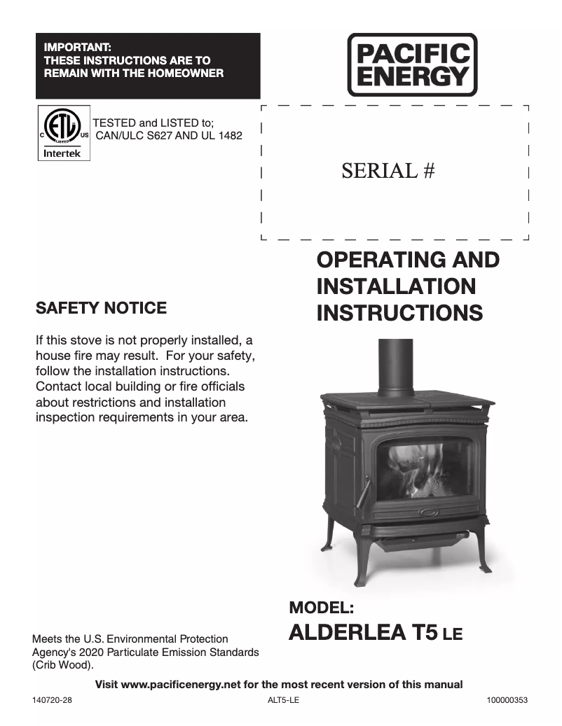 Page 1 de la notice Manuel utilisateur Pacific Energy Alderlea T5 Classic LE