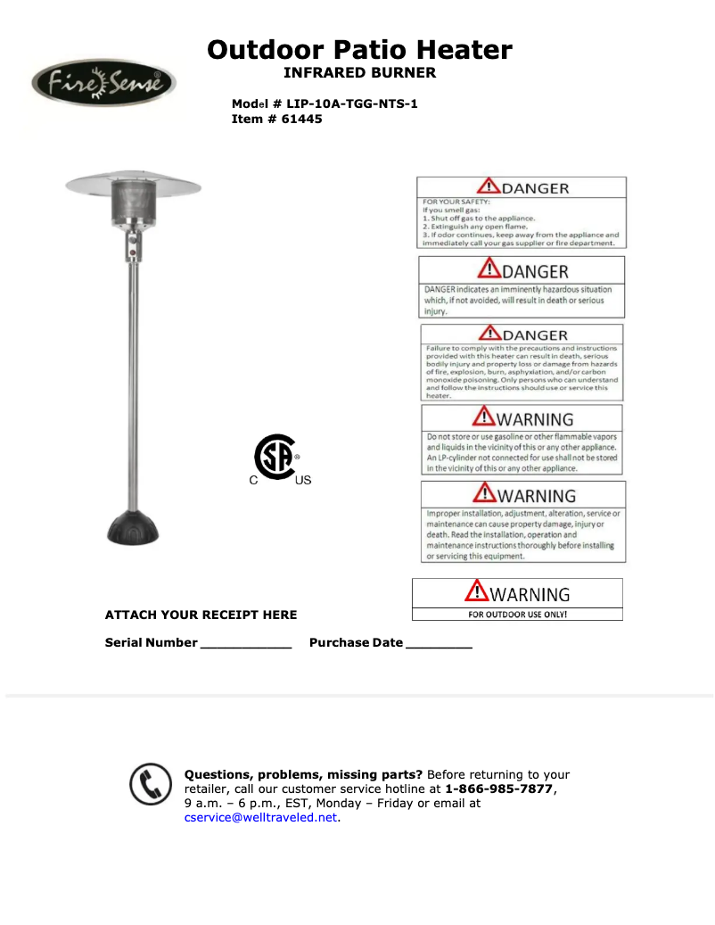 Page 1 de la notice Manuel utilisateur Fire Sense LIP-10A-TGG-NTS-1
