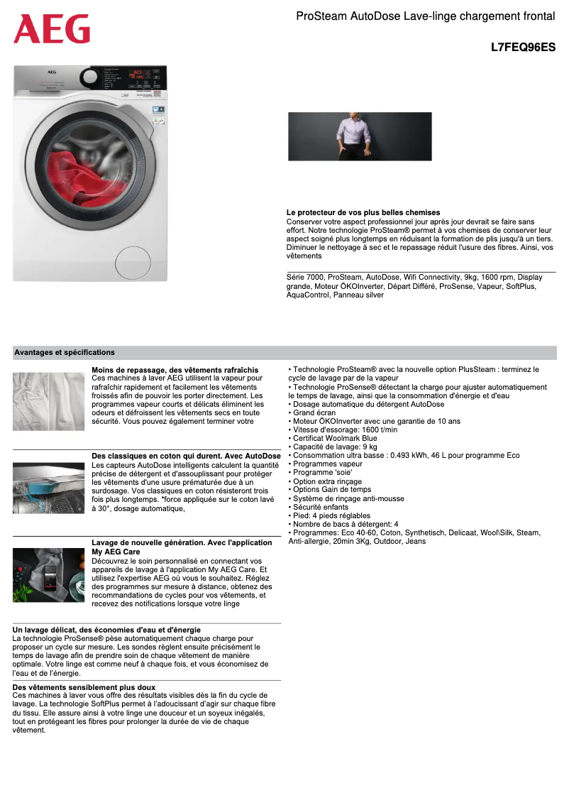 Página 1 del manual Ficha técnica AEG L7FEQ96ES