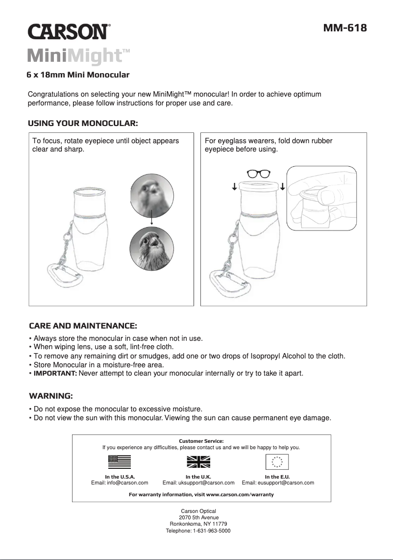 Page 1 de la notice Manuel utilisateur Carson MiniMight MM-618