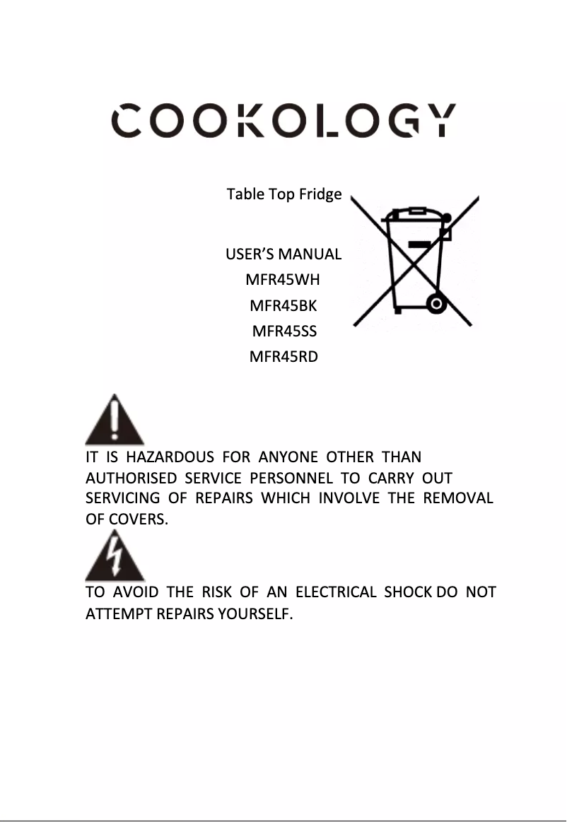 Page 1 de la notice Manuel utilisateur Cookology MFR45WH