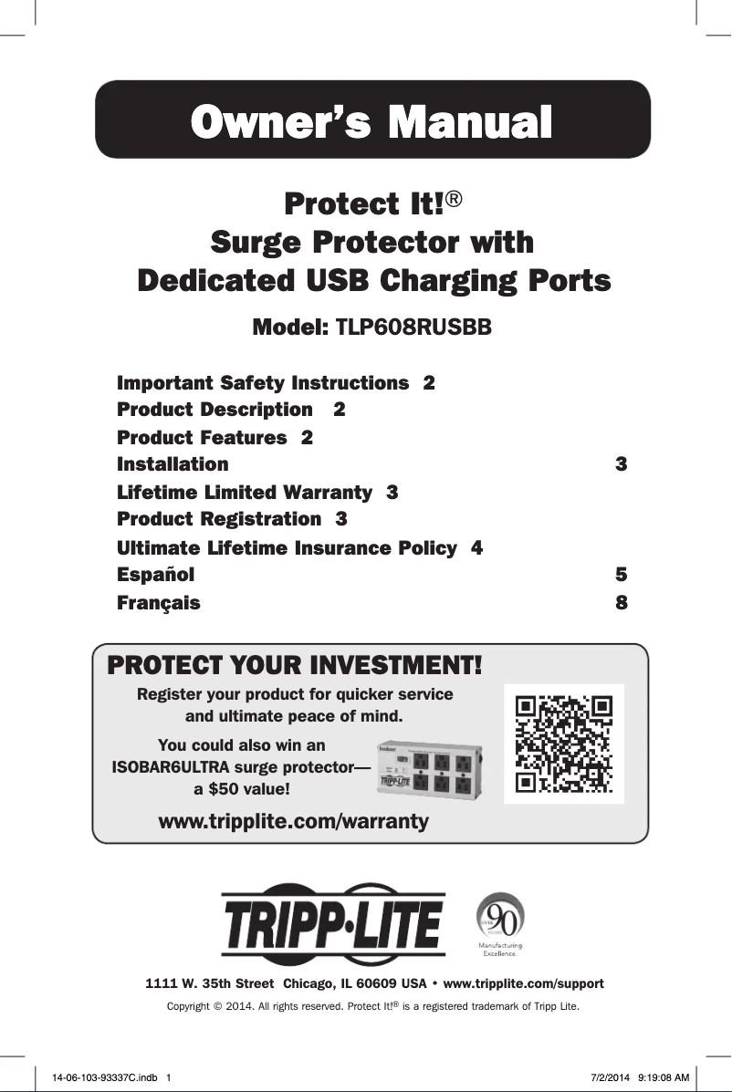 Page 1 de la notice Manuel utilisateur Tripp Lite Protect It! TLP608RUSBB