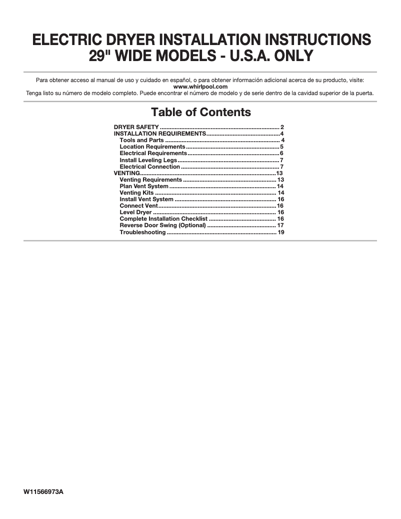 Page n°1 - Guide d'installation Amana AED4516MW