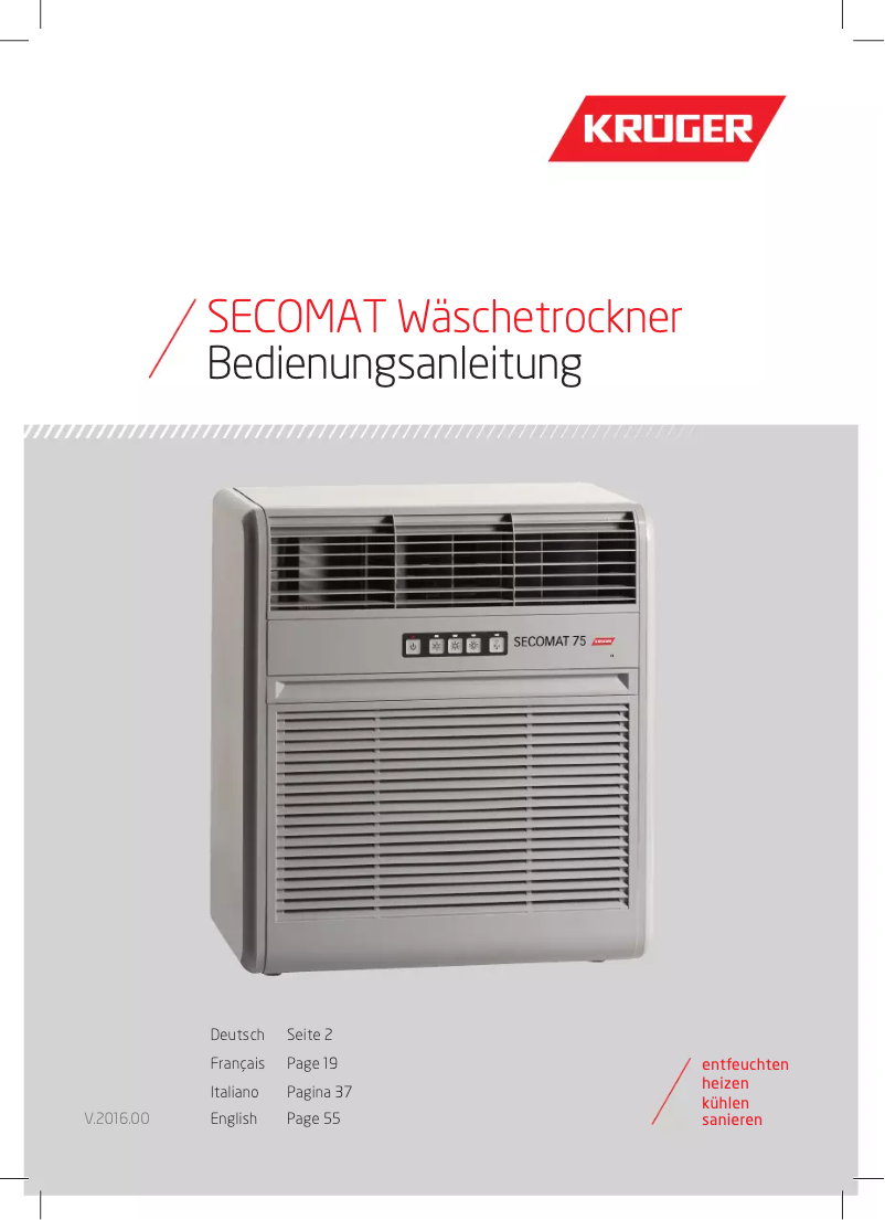 Page n°1 - Manuel utilisateur Krüger Secomat 200 H
