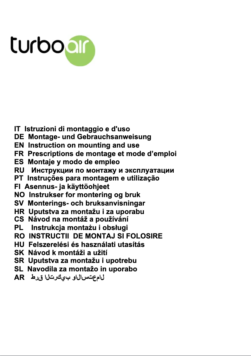 Page 1 de la notice Manuel utilisateur Turbo air Diva BL/F/80