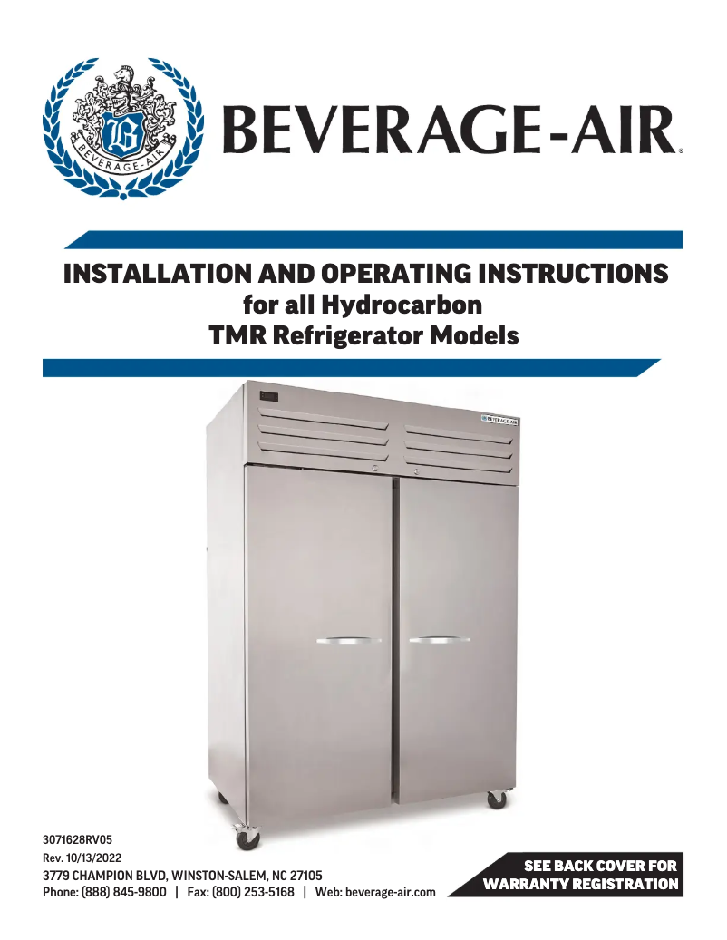 Page 1 de la notice Manuel utilisateur Beverage-Air TMR1HC-1S-18