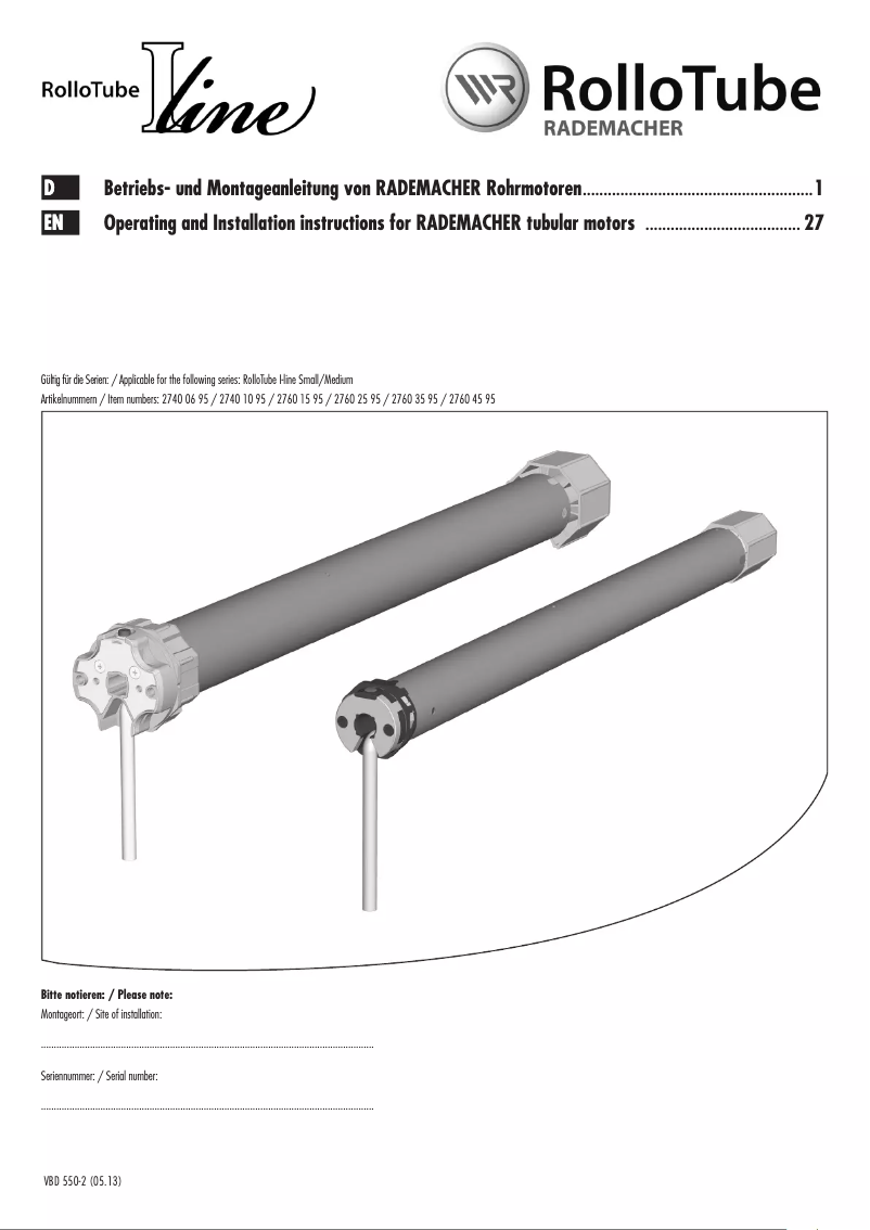 Page 1 de la notice Manuel utilisateur RADEMACHER Rollo Tube I-line ILIS