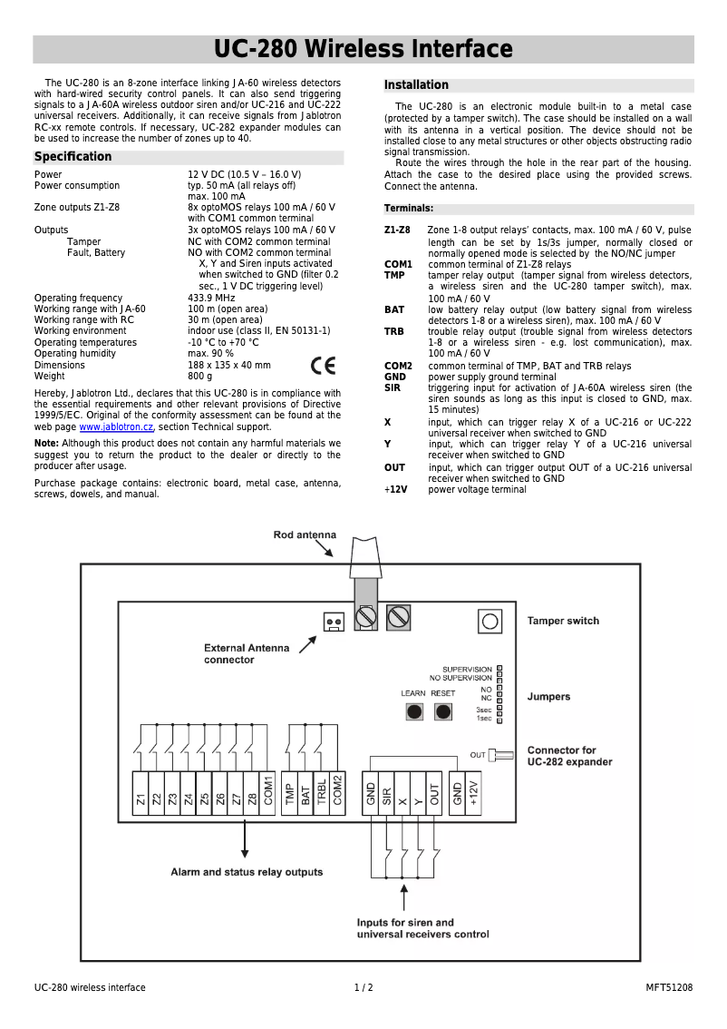 Imagen de la primera página del manual del dispositivo UC-280