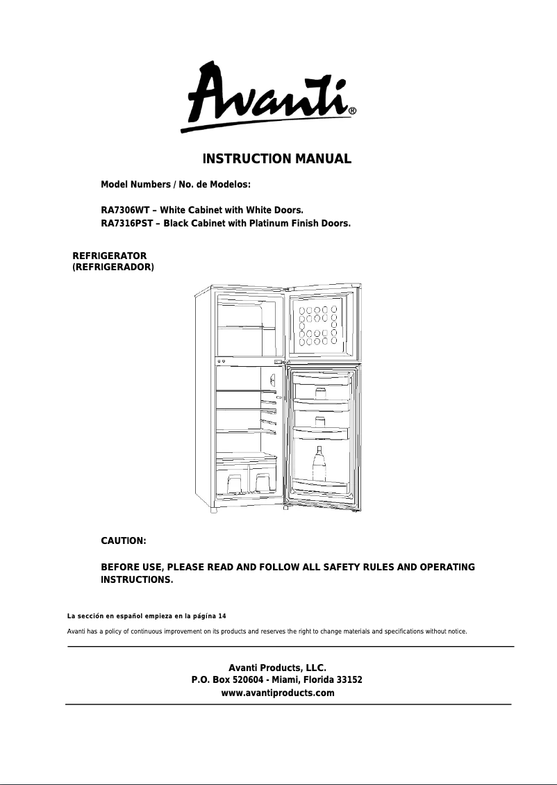 Page n°1 - Mode d'emploi Avanti RA7306WT