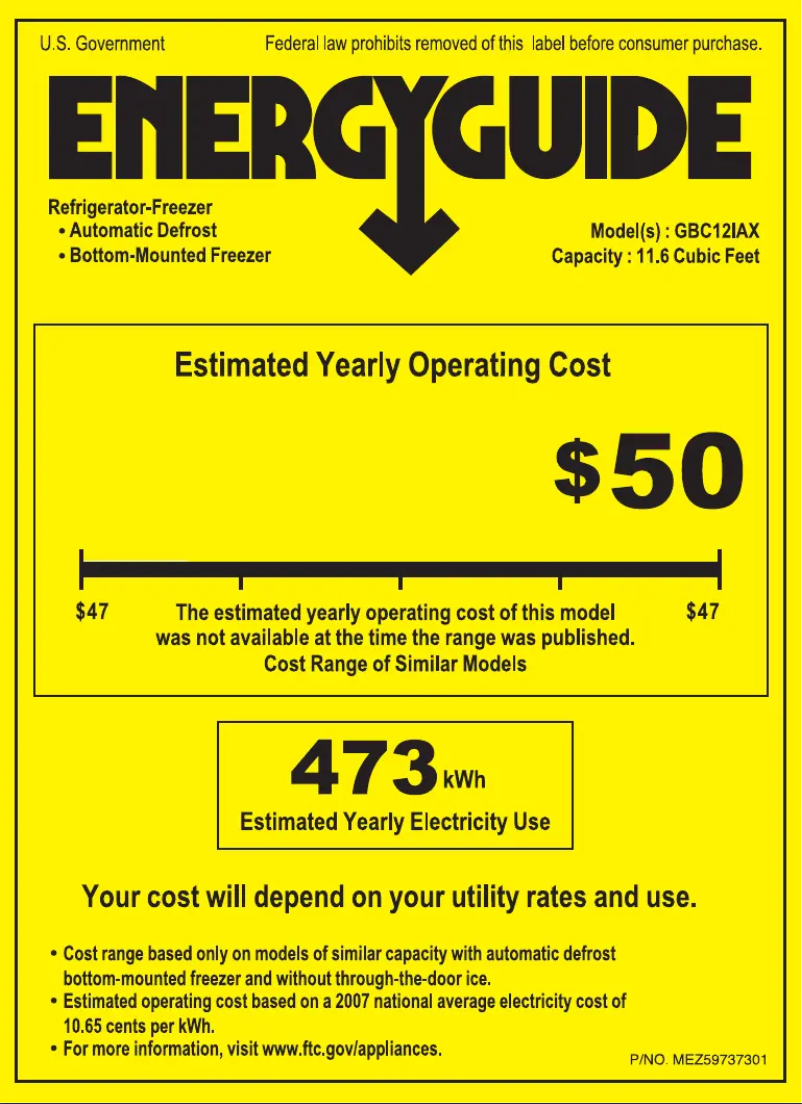 Page n°1 - Label énergétique GE GBC12IAXRSS