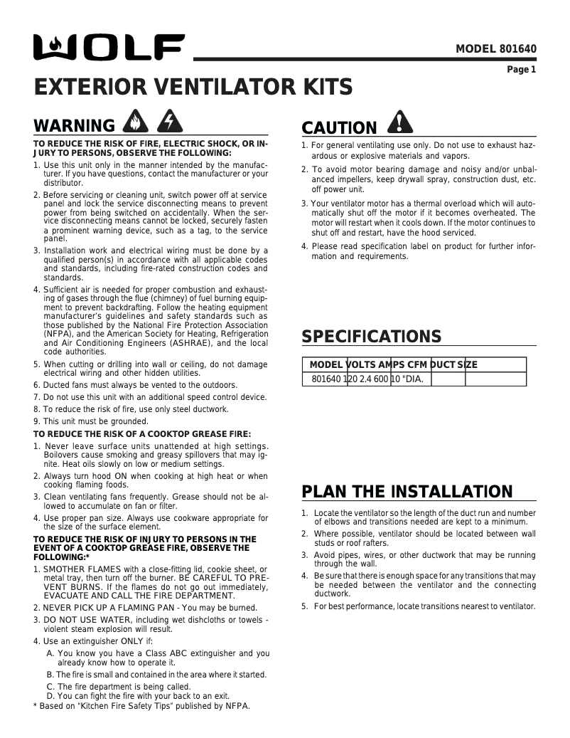 Page 1 de la notice Guide d'installation Wolf PL342212